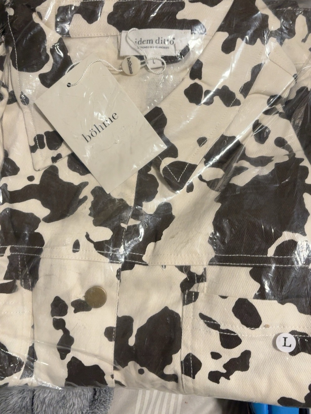 Bohine Cow Print Jean Jacket - Black & Cream